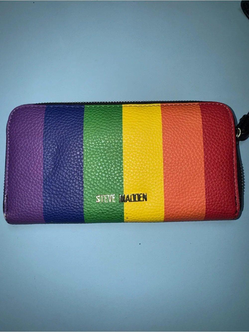 Steve Madden Rainbow Stripe Zip Wallet - Red Orange Yellow Green Blue Purple